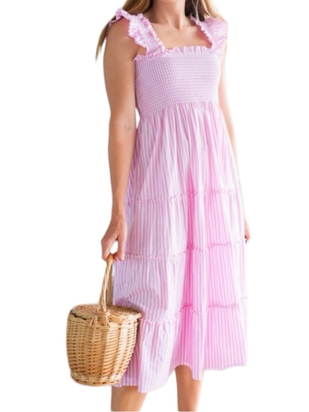 Hill House The Ellie Nap Dress in Bubblegum Stripe, Size Large. **Factory Flaw**